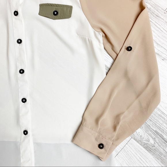 Edge Color Block Sheer Button Down Blouse - Picture 4 of 8